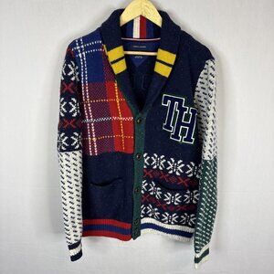 Tommy Hilfiger Men M Cardigan Wool Blend Letterman Preppy Varsity Shawl Collar